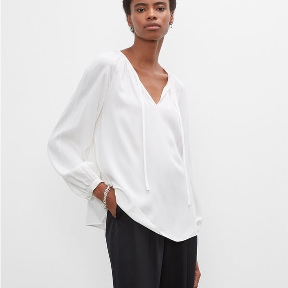 Club Monaco White Tie Neck Swing Blouse - Picture 1 of 6